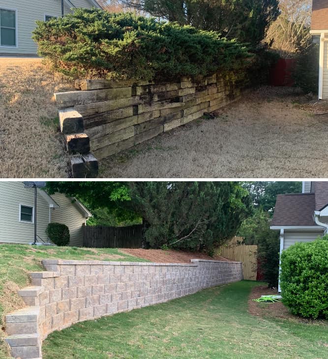 Retaining wall before and after